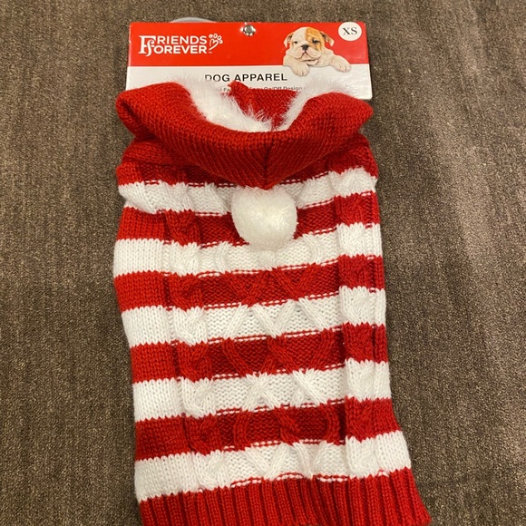 Friends Forever Red And White Striped Hooded Dog Sweater Size Extra Small - Picture 2 of 7